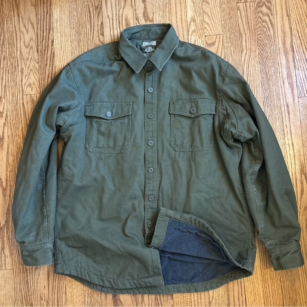 Duluth Men's Hanger Bender Fire Hose Shirt Jacket Fleece Lined Green Large Tall
